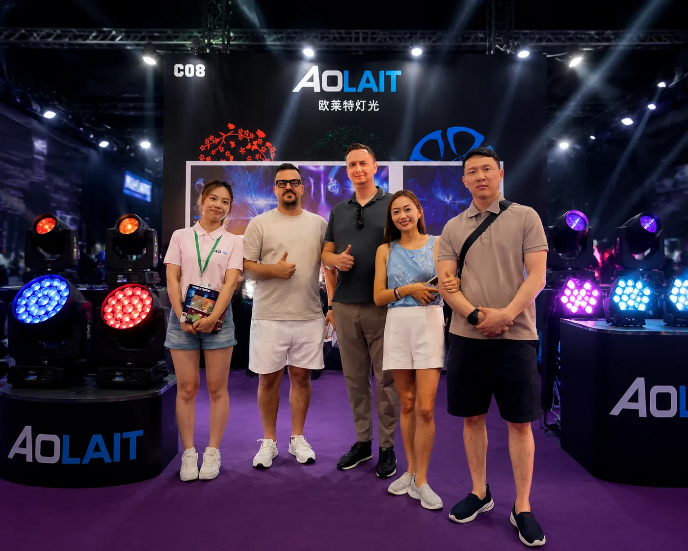 Aolait professional lighting exhibition Aolait team and visitors at a professional stage lighting exhibition booth