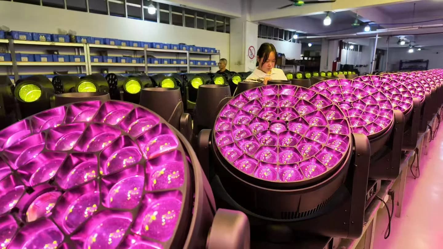 Aolait powered batch inspection Aolait LED wash moving head fixtures illuminated during batch inspection